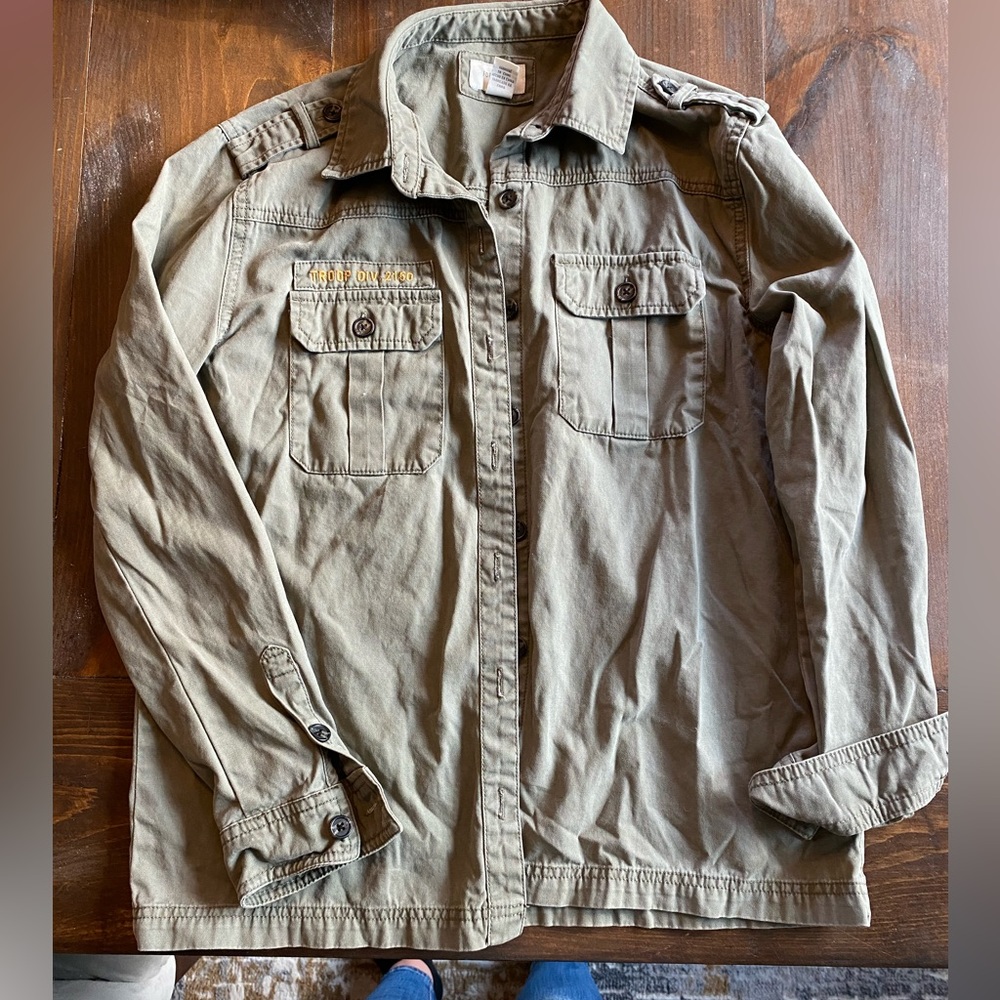 Olive green button down jacket